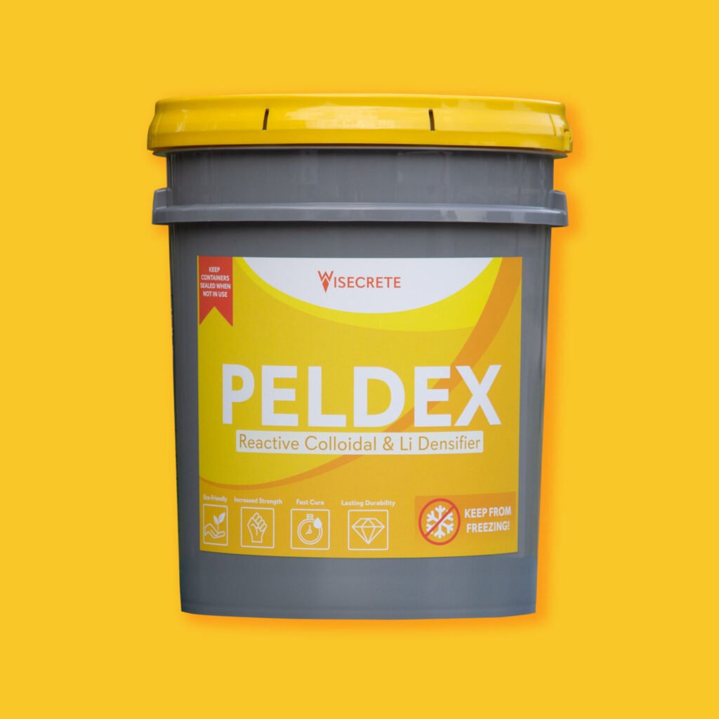 Peldex's Reactive Colloidal Lithium Densifier that is used in the concrete polishing process to harden the floor and lead to a better shine.