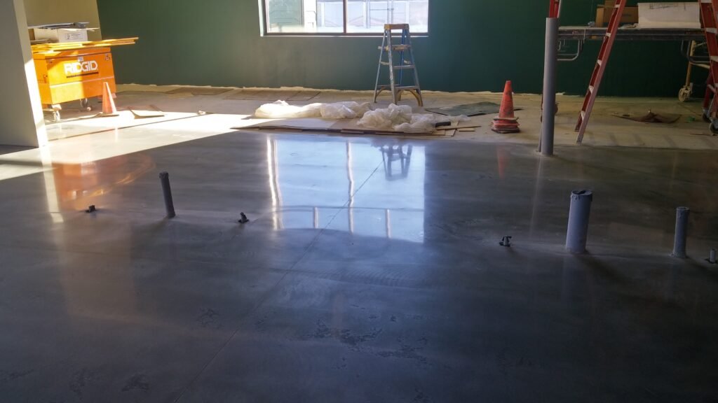Polished concrete in construction area used for a website page describing Eau Claire and how concrete polishing can be completed in that area.