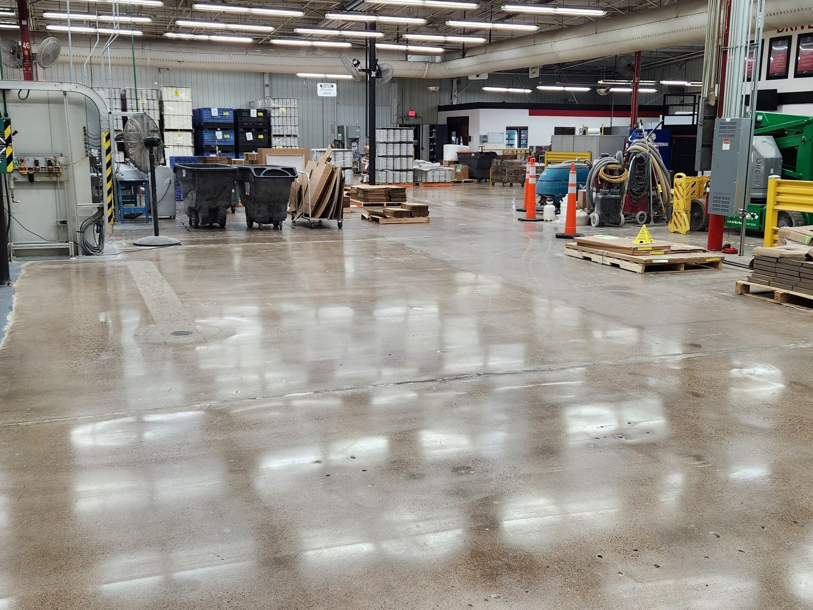 Polished concrete floor showing high light reflectivity of the floor. Used in a concrete polishing page dedicated to Eau Claire, Wisconsin.