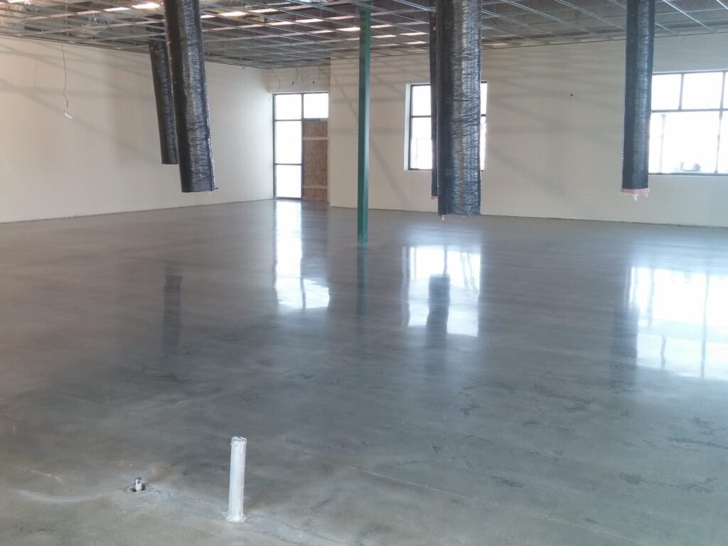 Polished commercial concrete floor showing light reflectivity used for a concrete polishing page for Eau Claire, Wisconsin.